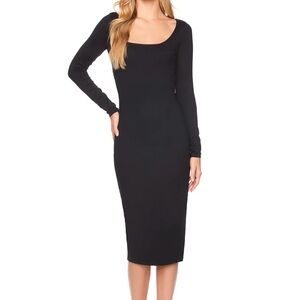 Elegant Black Long Sleeve Midi Dress Scoop Neck Size XS Susana Monaco